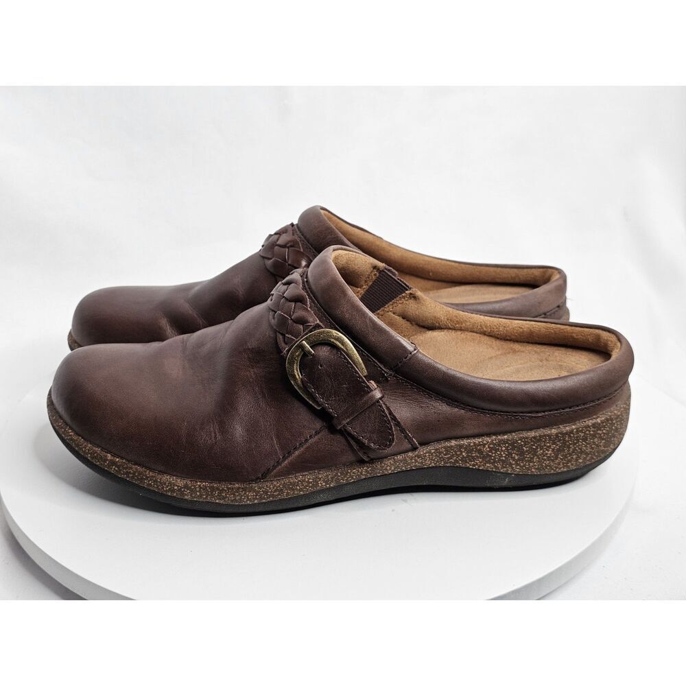 Aetrex Libby Women Shoes Brown 10M Braided Leather Casual Comfort‎ Mules Clogs